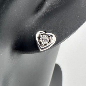 Sterling Silver Heart Shaped Stud Earrings with Natural Diamonds
